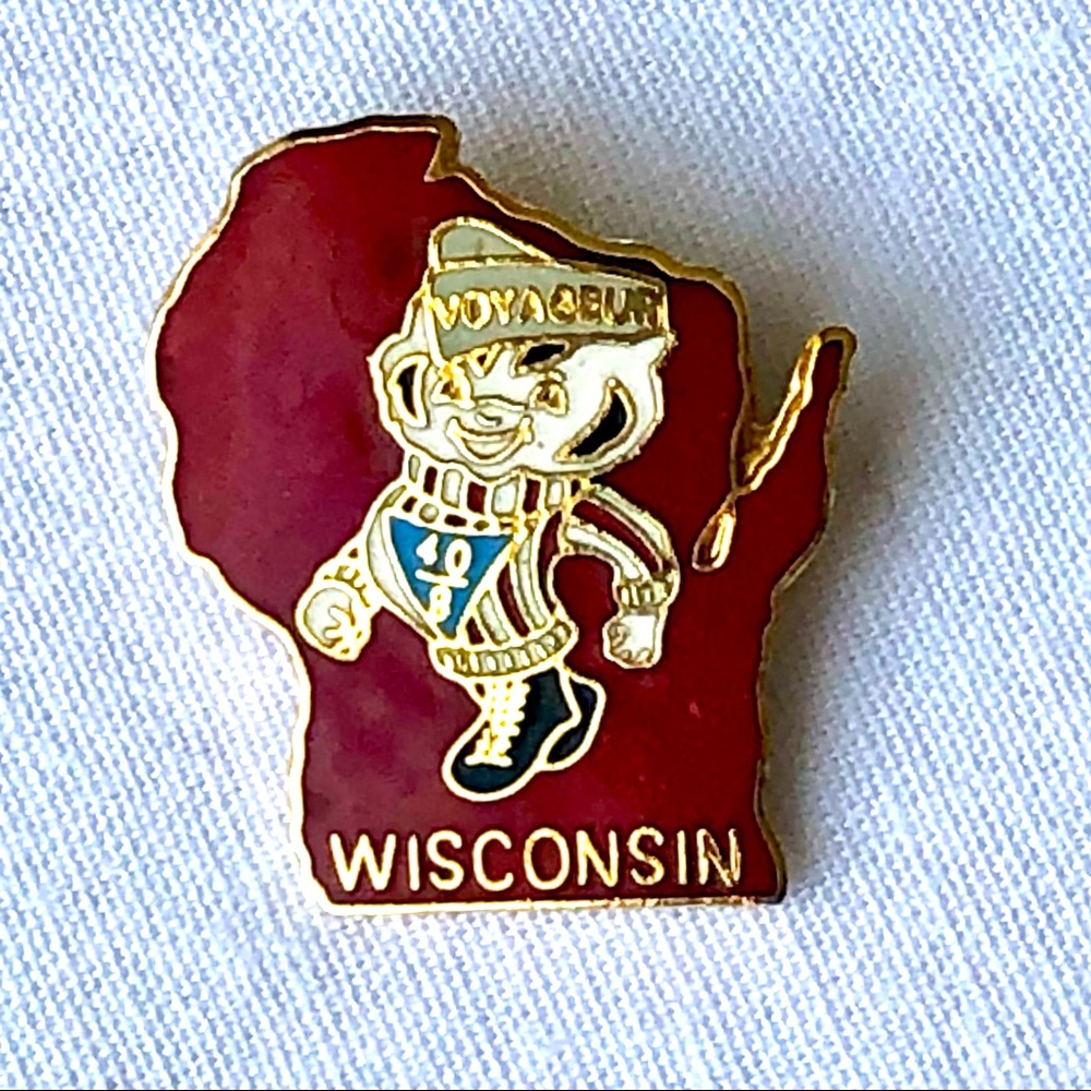 VTG 40 and 8 Wisconsin Badger Voyageur Tie Hat Pin Military 80s WI Pride Jewelry